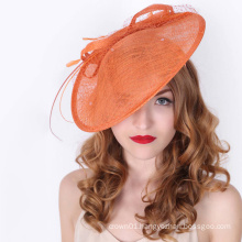 Orange Wide Brimmed Fascinator Hat Headband With Mesh And Feather For Ladies Kentucky Derby